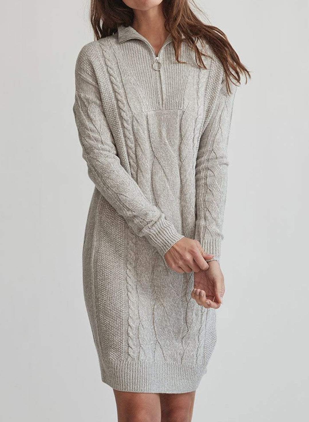 Half Zip Cable Knit Sweater Dress