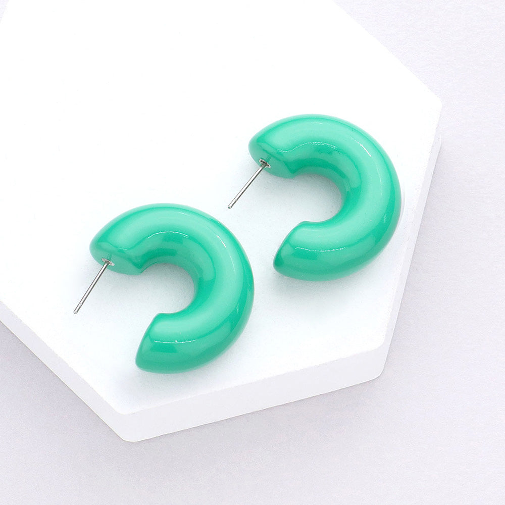 Thick Hoop Resin Earrings, Green