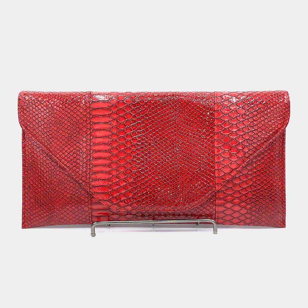Faux Snake Skin Oversized Clutch, Red