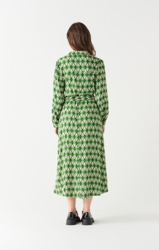 Geometric Shirt Dress with Pockets, Moss Green