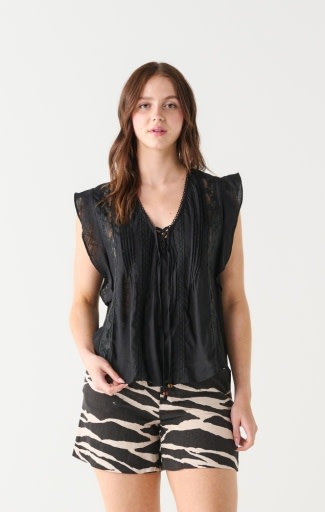 Lace Detailed Cap Sleeve Top, Black