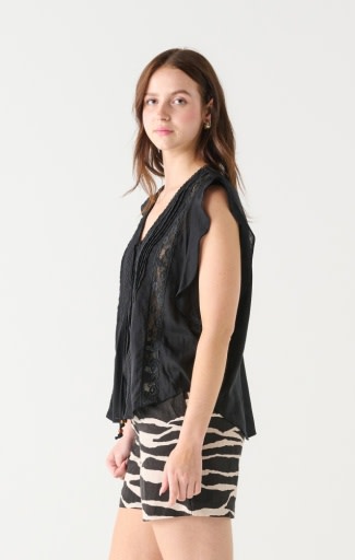 Lace Detailed Cap Sleeve Top, Black