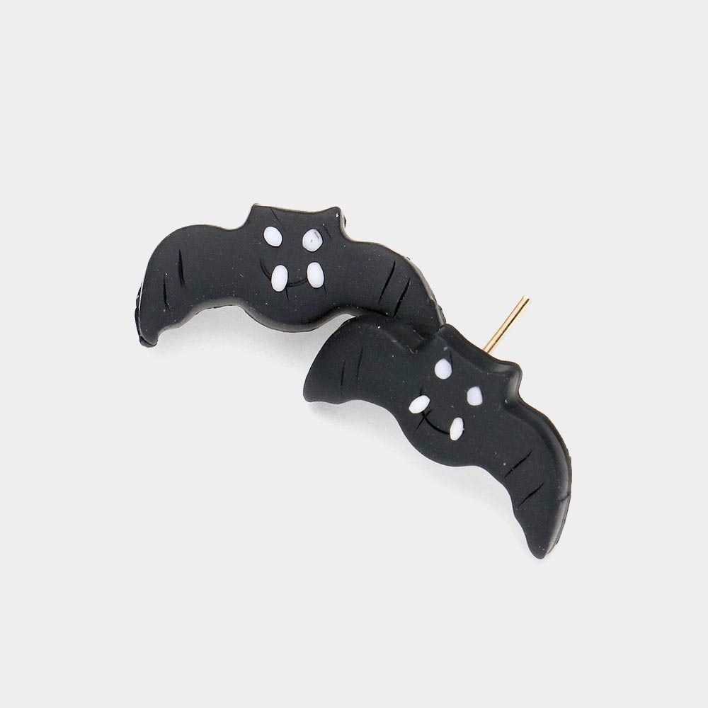 Polymer Clay Bat Stud Earring, Black