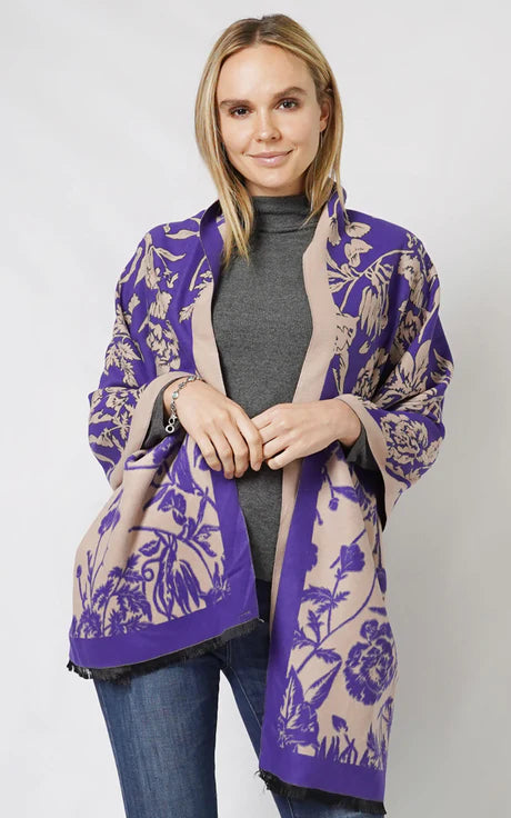 Reversible Floral Wide Scarf, Purple