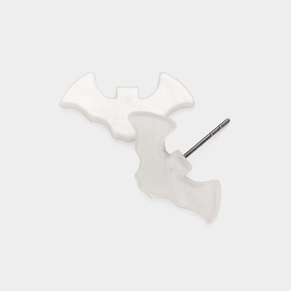 Sparkly Resin Bat Stud Earring, White