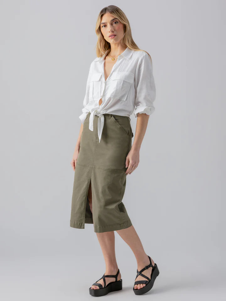 Triple Threat Cotton Midi Skirt, Burnt Olive