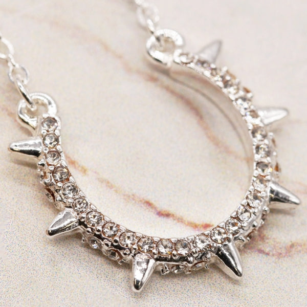 Spiked Sun Pendant Necklace, Silver