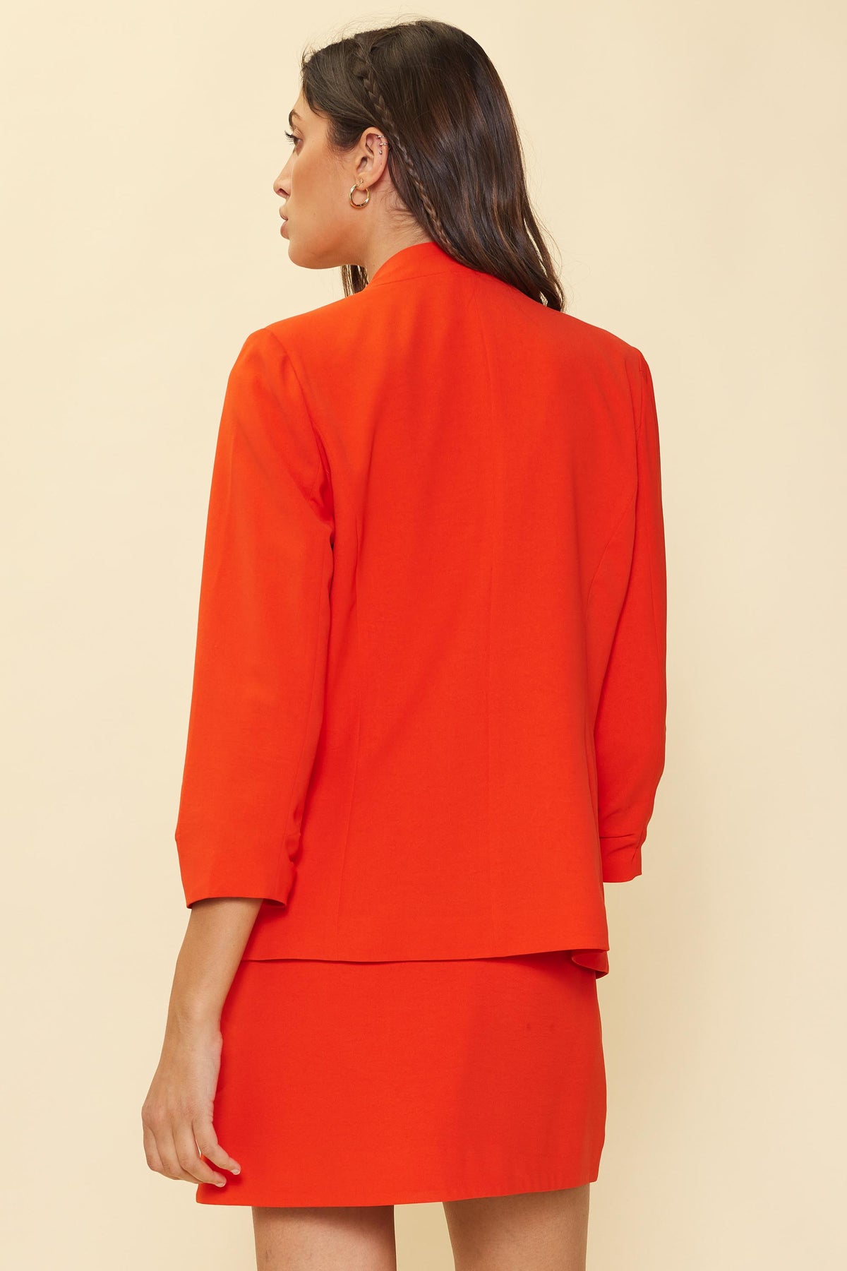 Collarless Pleated Sleeve Blazer
