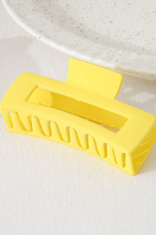 Solid Rectangular Hair Claw Clip, Lemon
