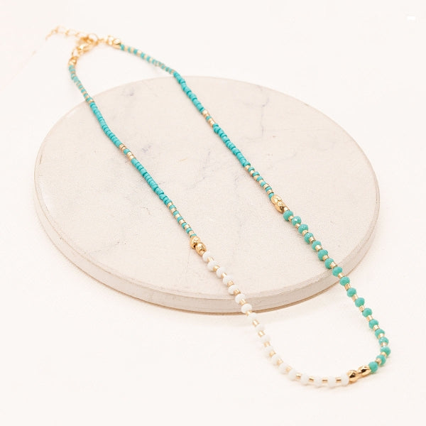 Delicately Beaded Choker Necklace, Turquoise
