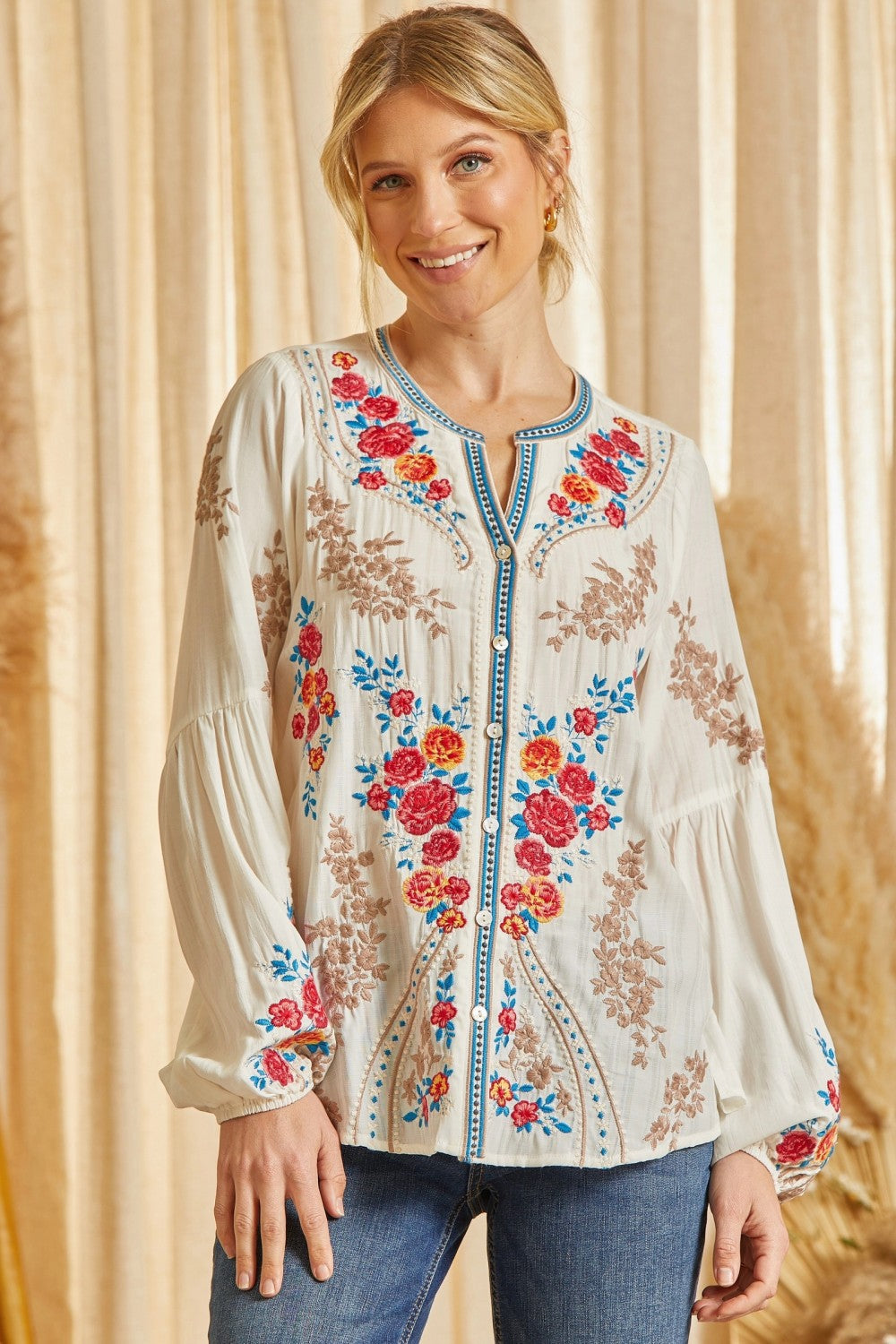 Western Embroidered Button Up Blouse
