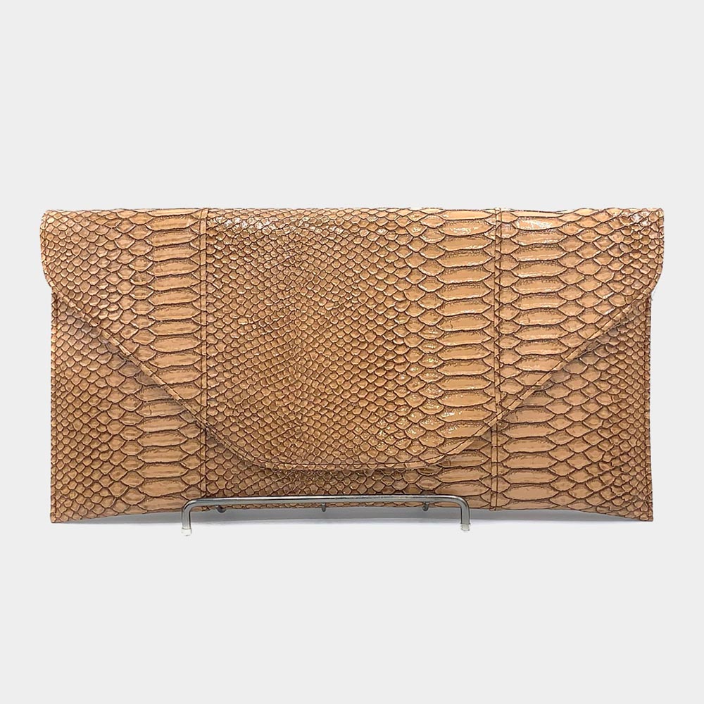 Faux Snake Skin Oversized Clutch, Chocolate