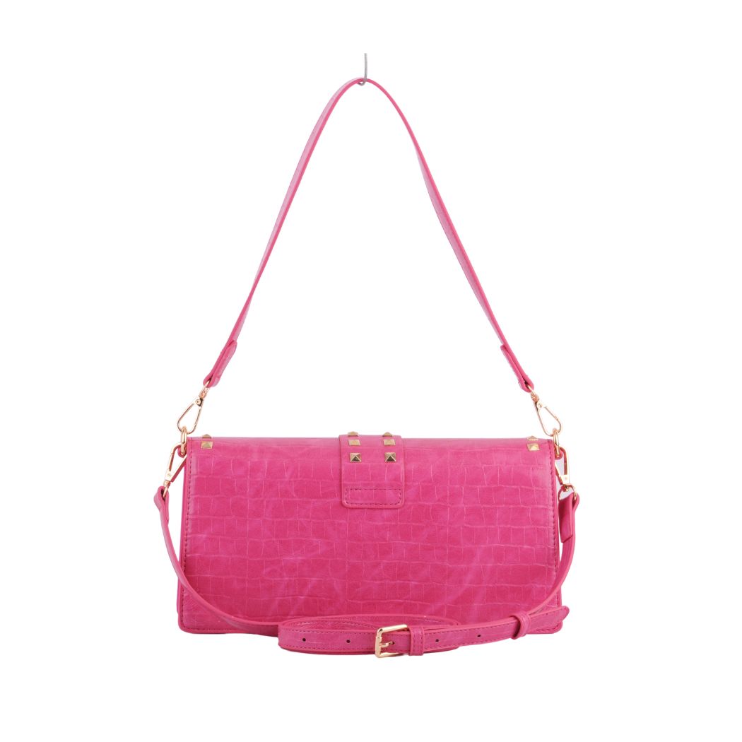 Studded Faux Croc Handbag, Magenta