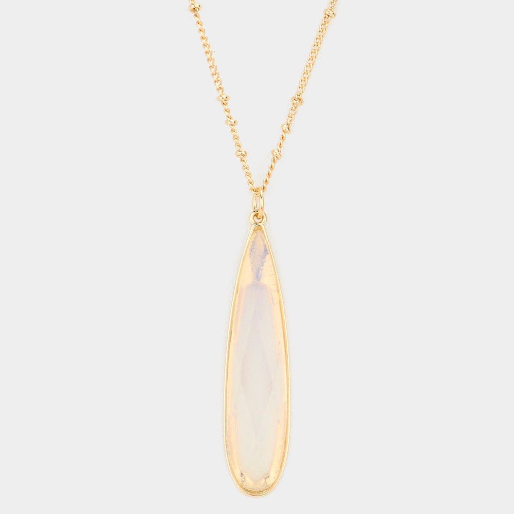 Natural Stone Teardrop Pendant Long Necklace, Opal