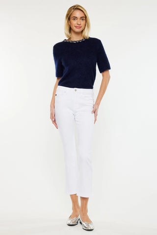 Kancan High Rise White Kick Flare Jeans