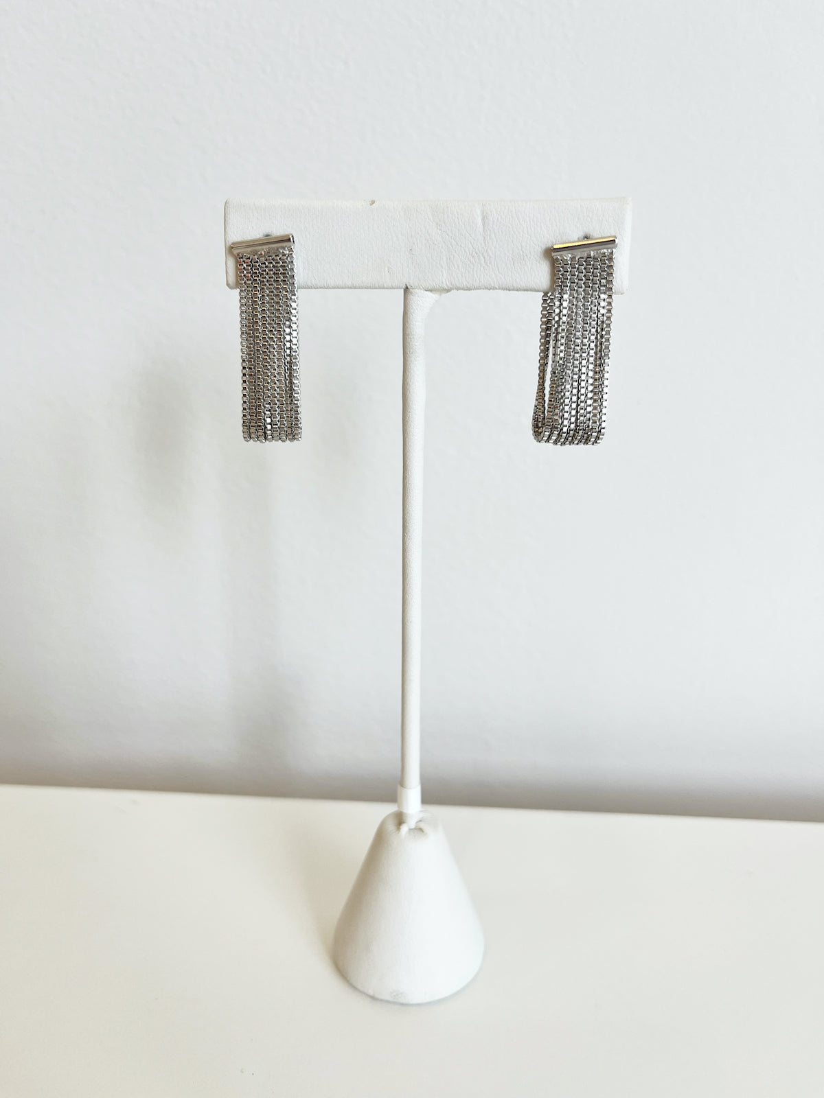 18K Fringe Chain Looped Earring, Silver