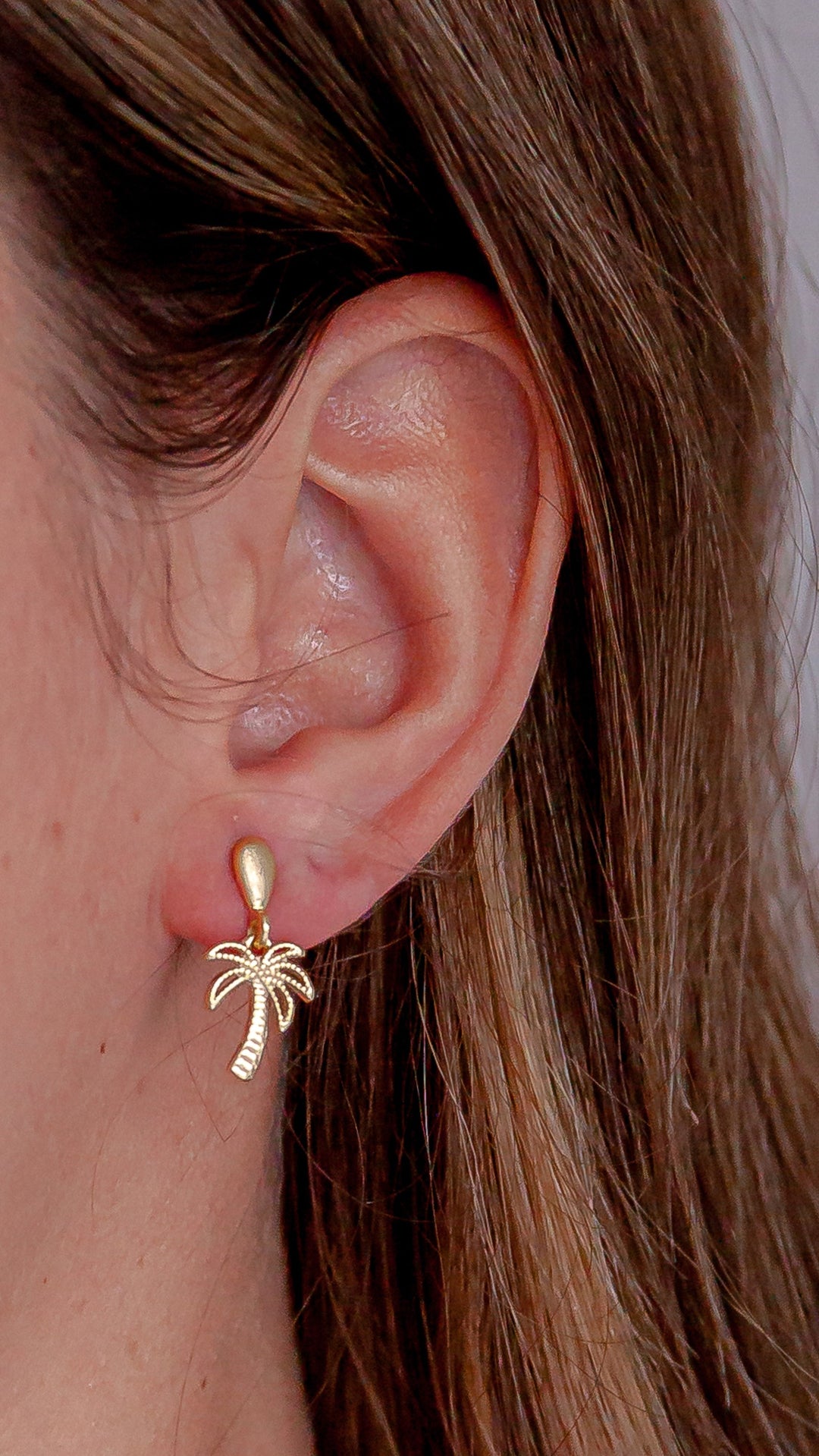 18K Gold Plated Palm Tree Earring, Gold