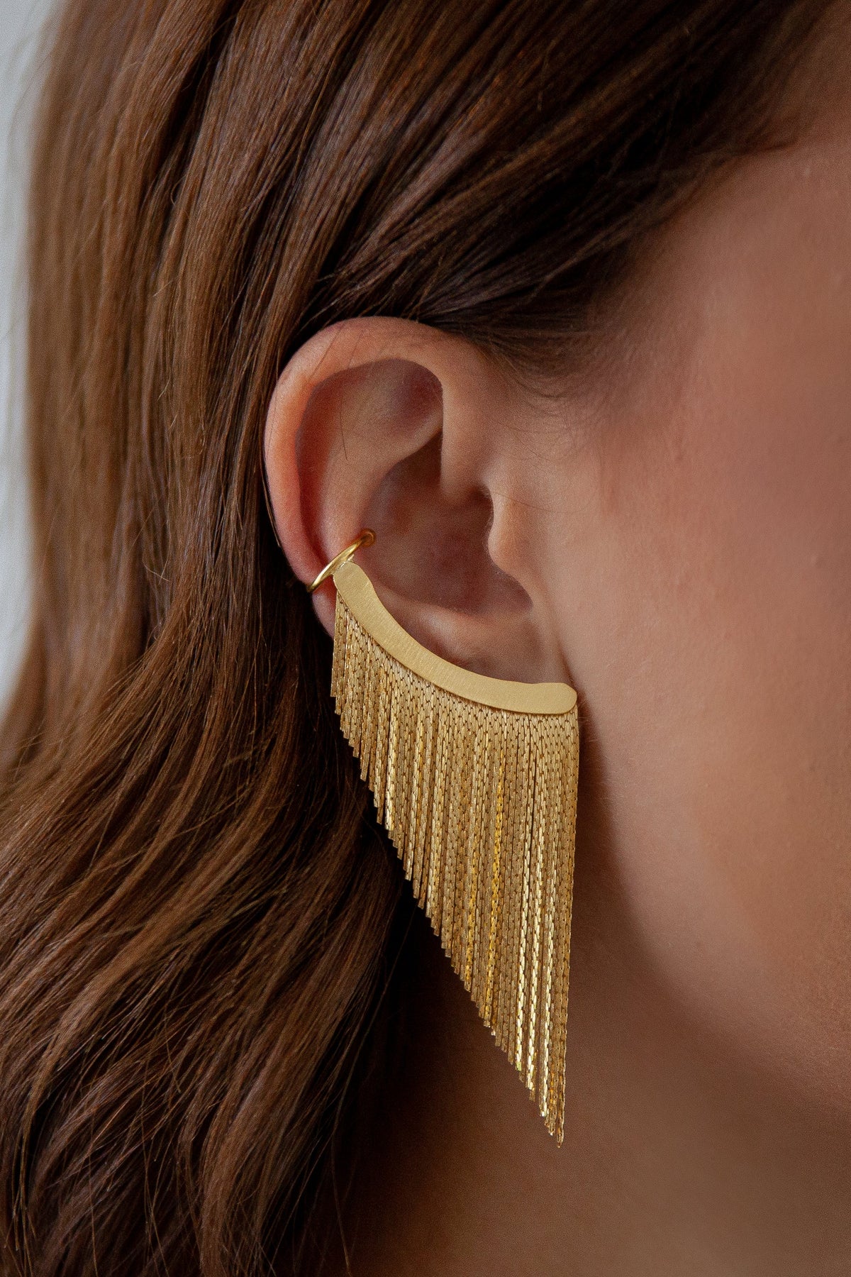18K Herringbone Fringe Statement Ear Cuff, Gold