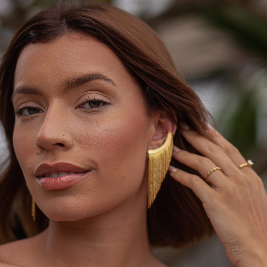 18K Herringbone Fringe Statement Ear Cuff, Gold