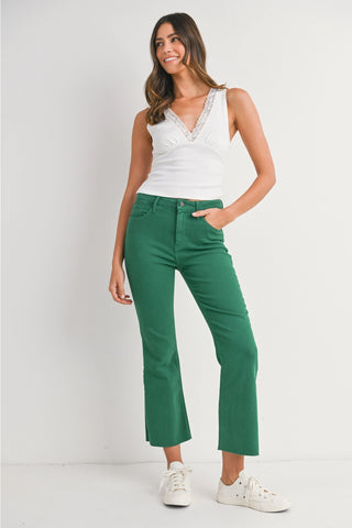 Just Black Denim High Rise Tonal Crop Flare Green