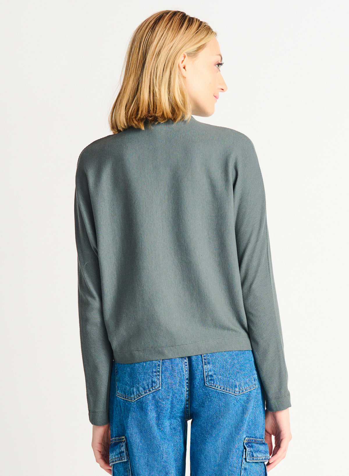 Ribbed Mock Neck Dolman Knit Top