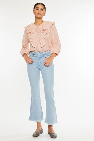 Kancan High Rise Crop Flare Jeans Light Wash