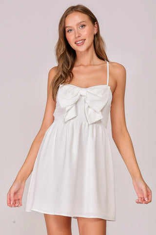 White Strappy Mini Dress with Large Bow