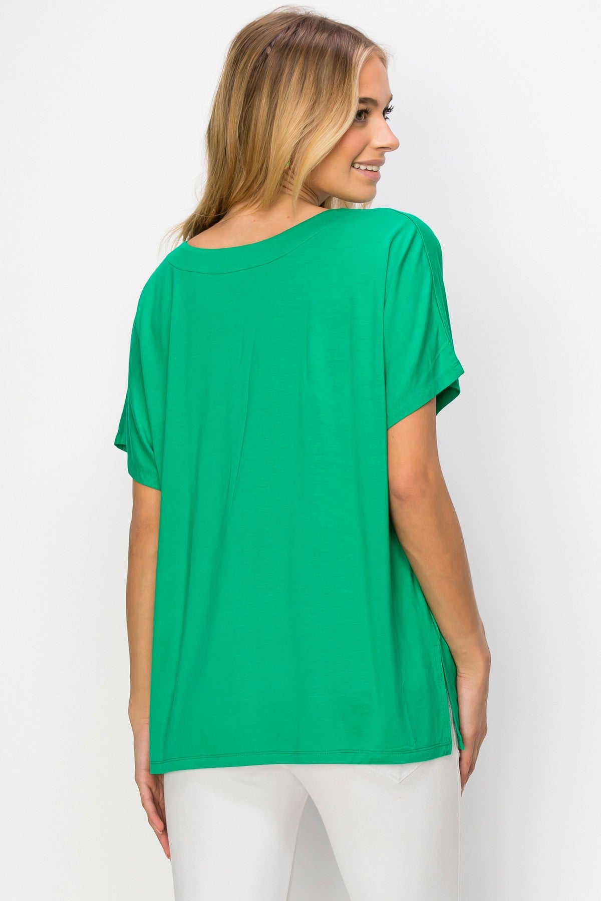 Oversized V Neck Tee, Kelly Green