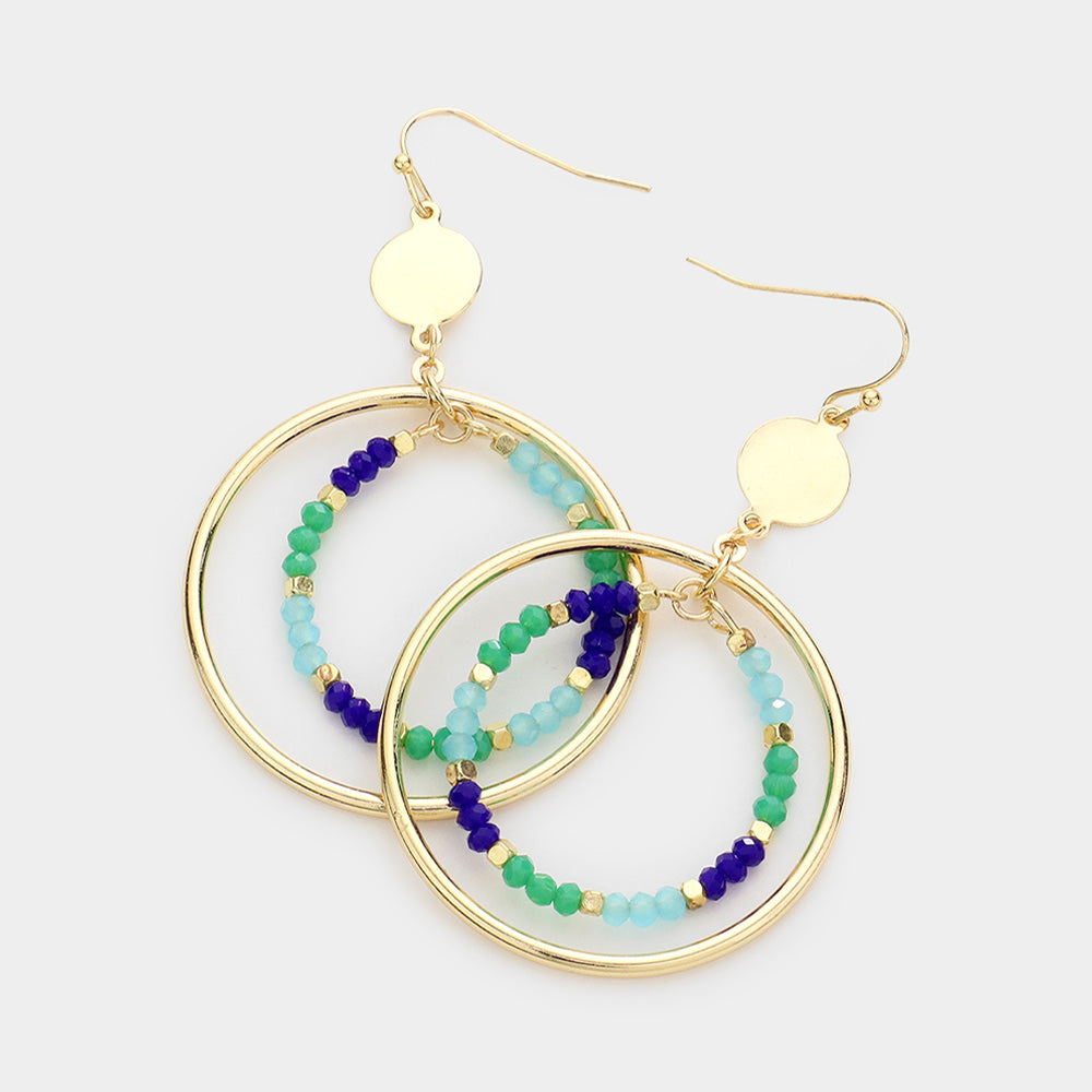 Faceted Beaded Open Circle Dangle Earrings, Blue