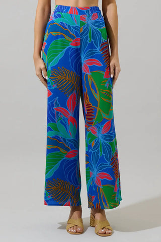 Malton Tropical Floral Wide Leg Pant Blue