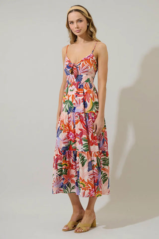 Hatley Floral Tie Knot Midi Dress, BLUE-PINK-CREAM