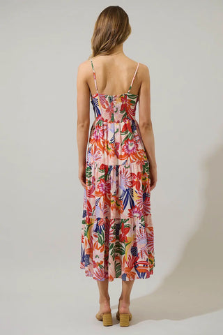 Hatley Floral Tie Knot Midi Dress, BLUE-PINK-CREAM