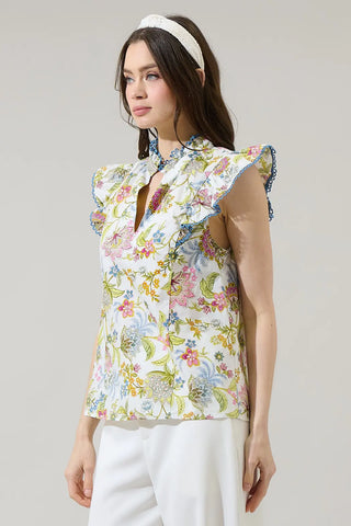 Pany Floral Rayen RuDe Pink Green Blue Top