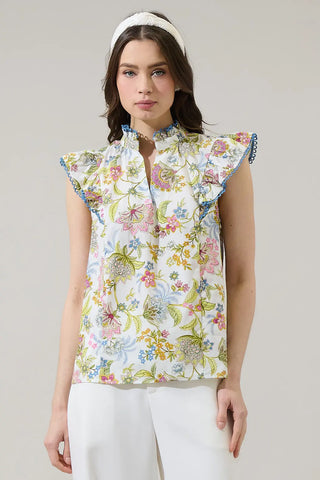 Pany Floral Rayen RuDe Pink Green Blue Top