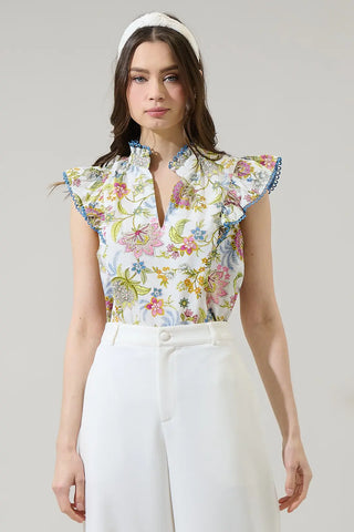 Pany Floral Rayen RuDe Pink Green Blue Top
