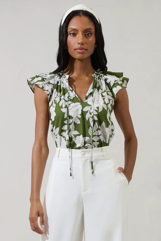 Haizley Floral Siya Ruffle Top, CREAM-GREEN