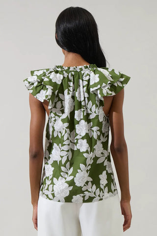 Haizley Floral Siya Ruffle Top, CREAM-GREEN
