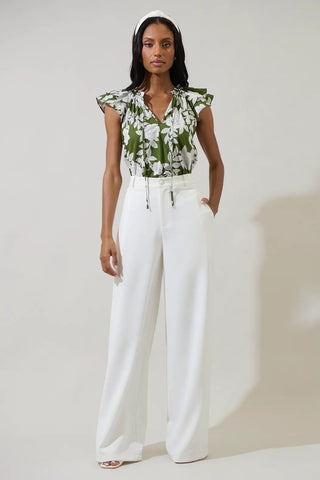 Haizley Floral Siya Ruffle Top, CREAM-GREEN