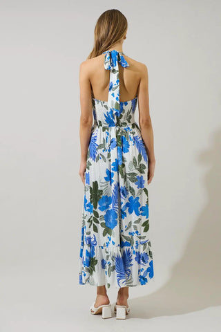 Zurie Floral Niam Smocked Midi Dress, WHT-BLUE-GREEN