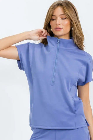 Luxe Soft Half Zip Pullover Lounge Top Light Blue