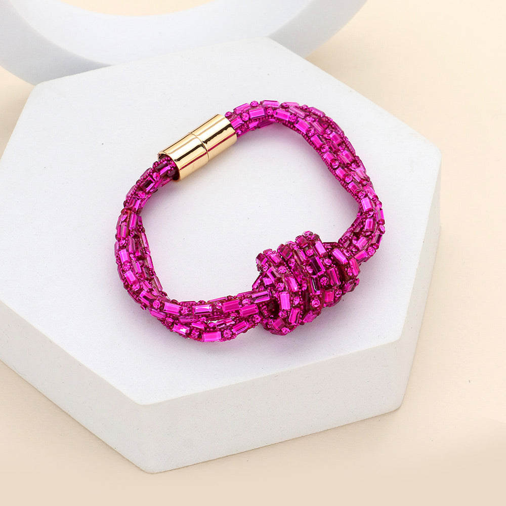 Magnetic Beaded Knot Bracelet, Fuchsia