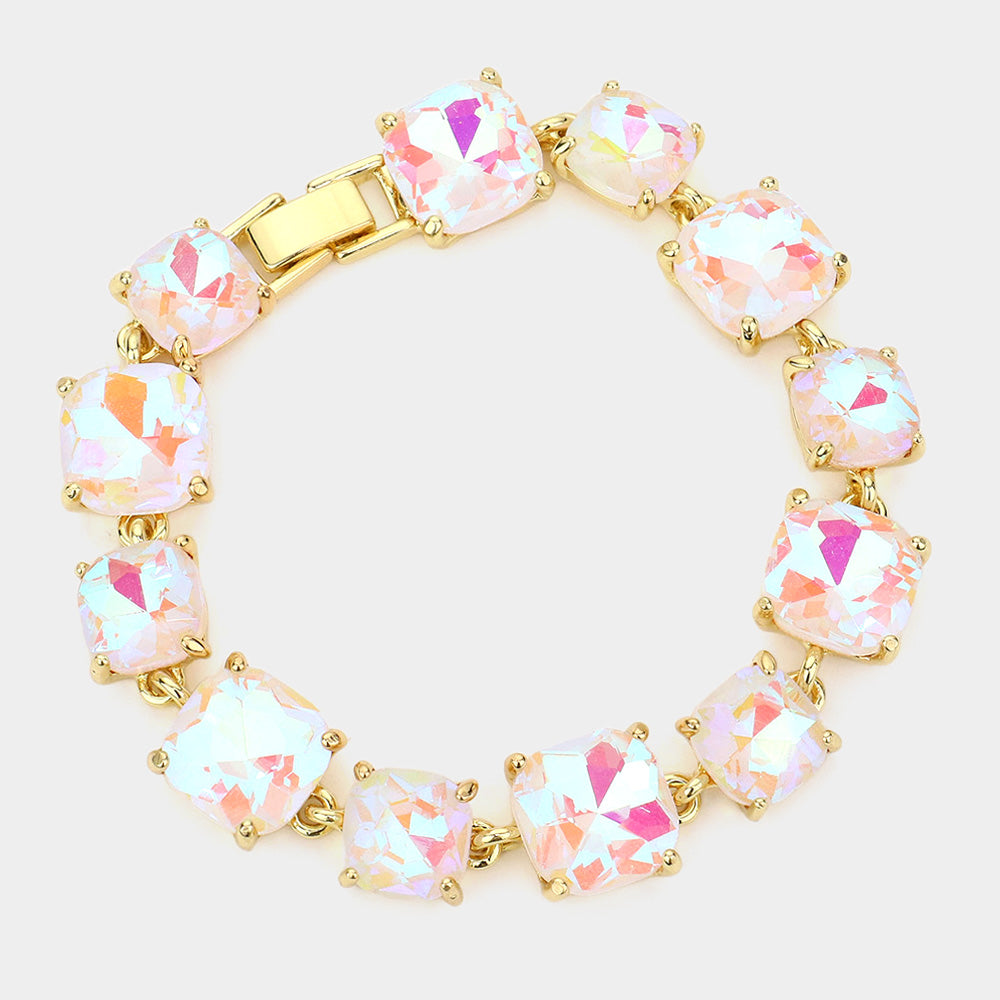 Cushion Square Stone Link Bracelet, White