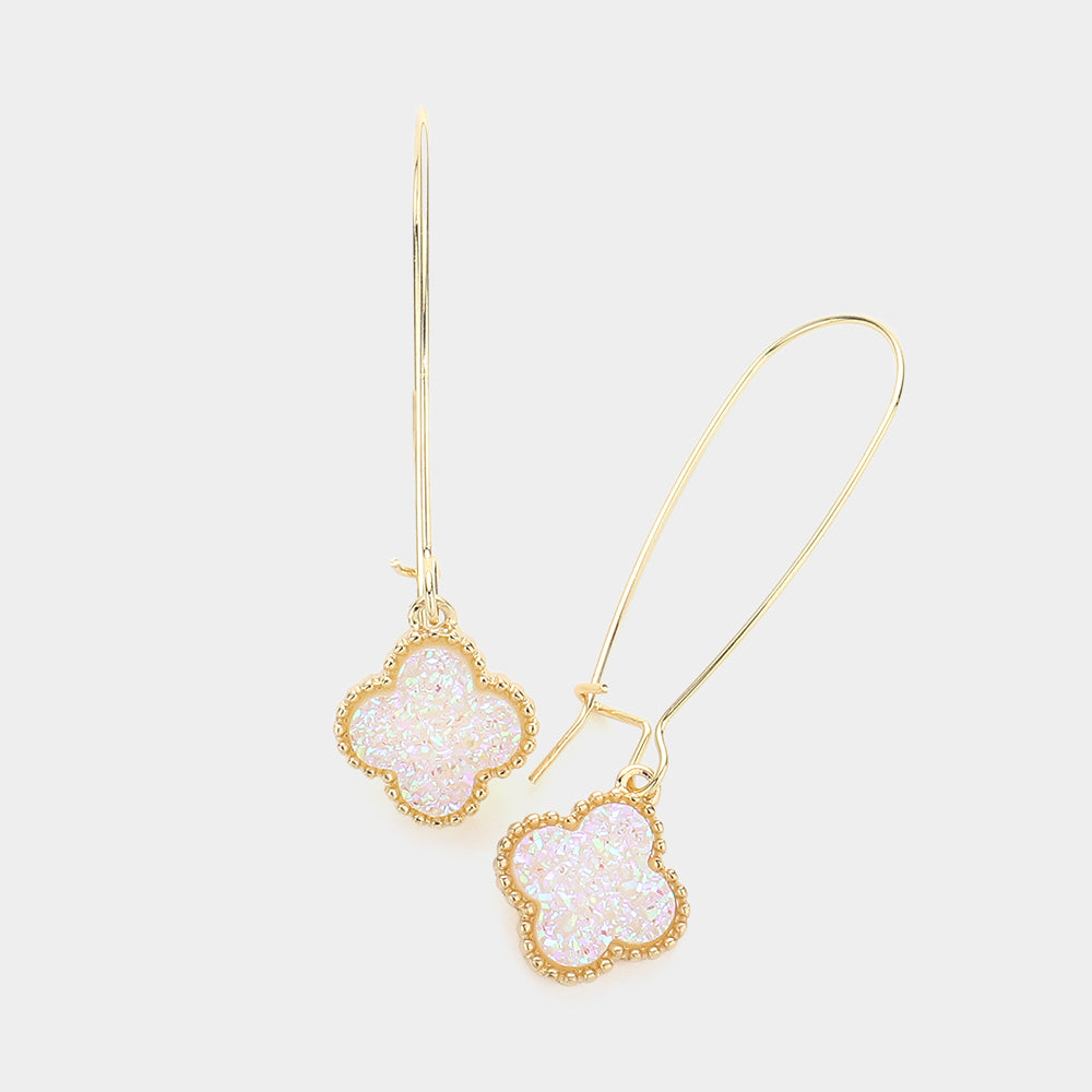 Druzy Quatrefoil Dangle Earring, White