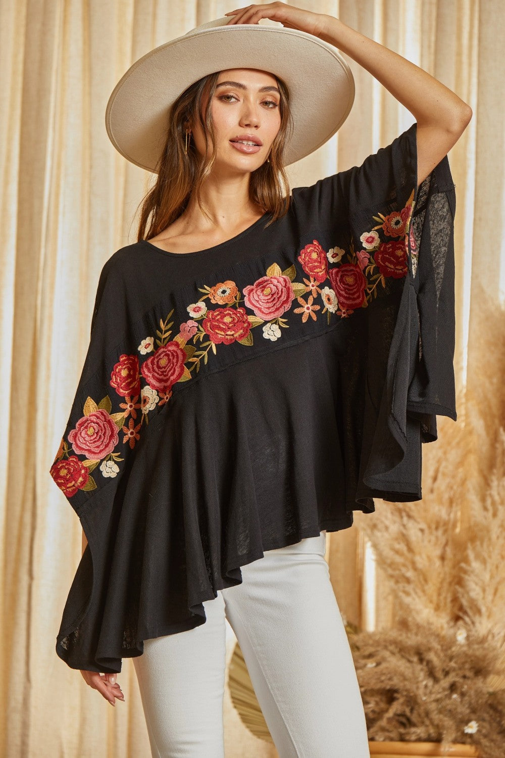Fall Floral Embroidered Flowy Top