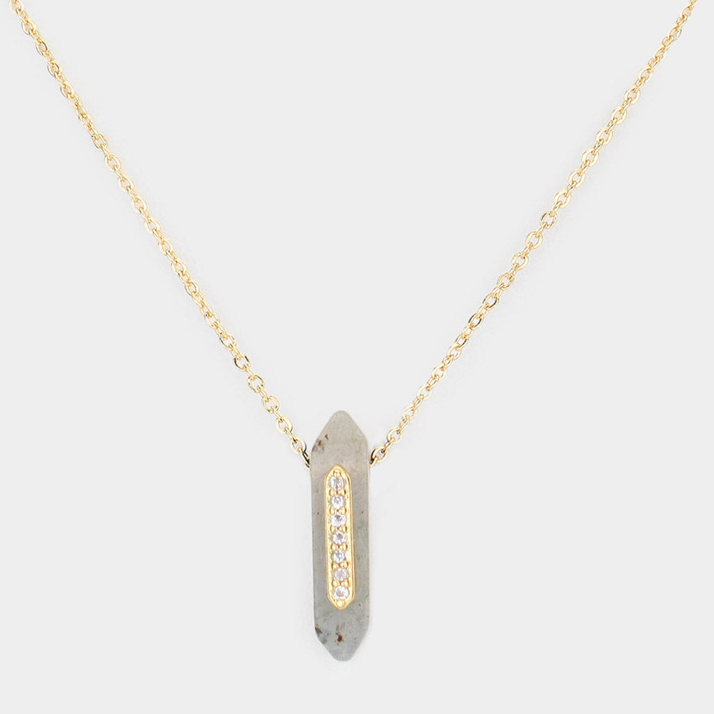 Dainty Natural Stone Pendant Necklace, Grey