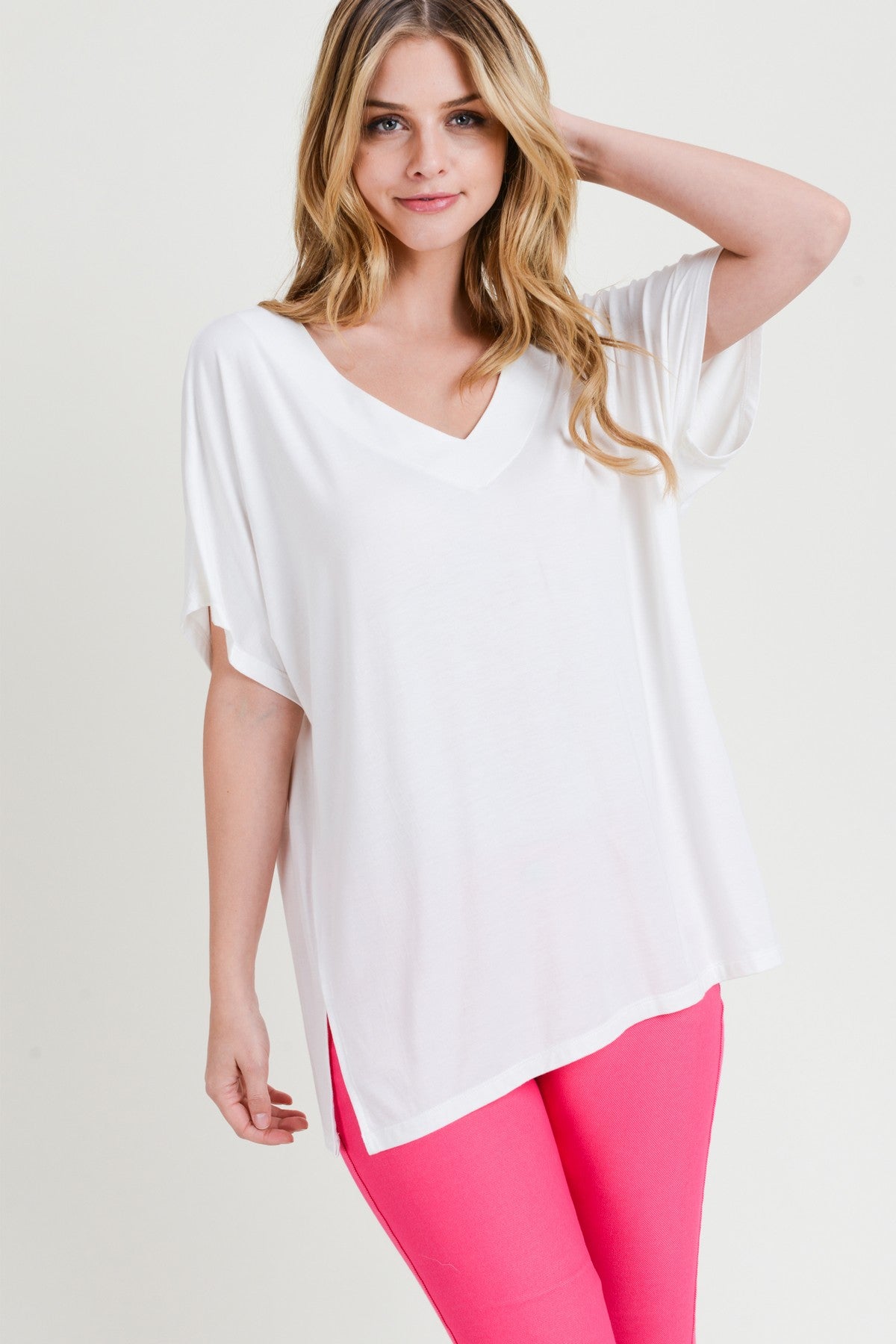 Oversized V Neck Tee, Off White
