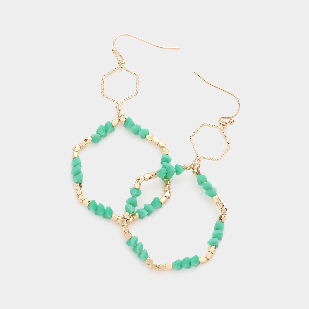 Beaded Hexagon Link Earring, Turquoise