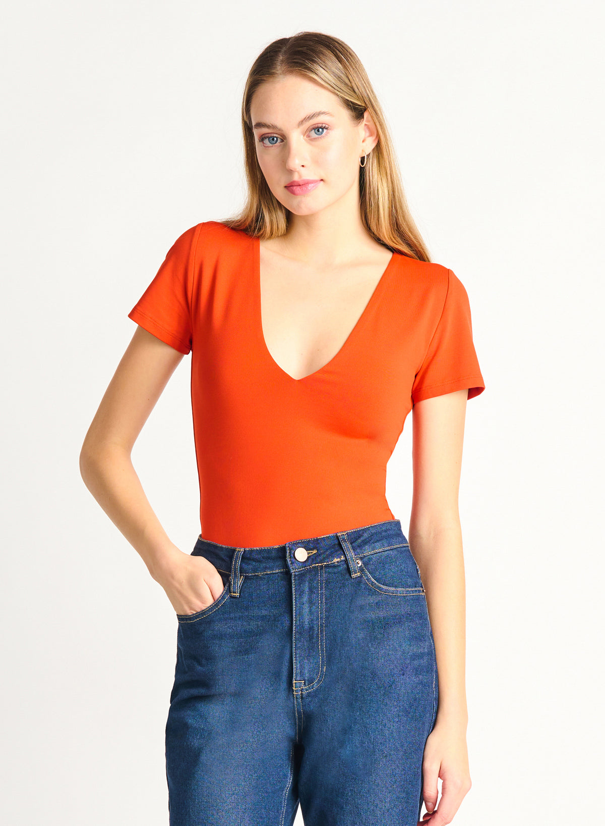 Deep V Knit Tee Bodysuit