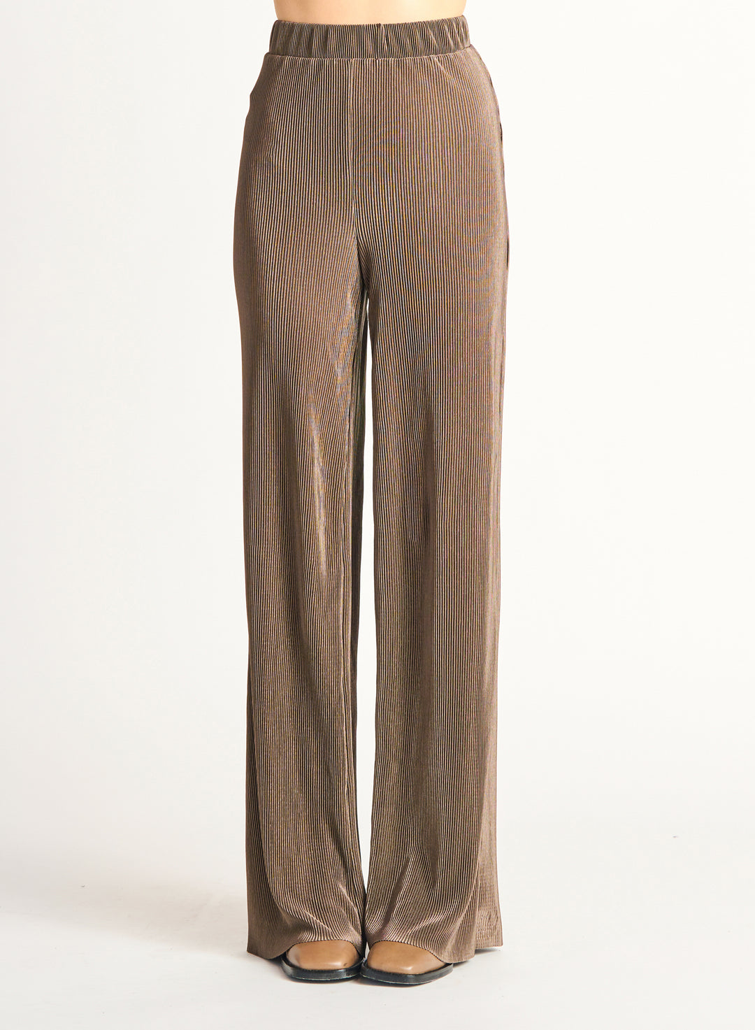Accordion Pleat Wide Leg Flowy Knit Pant, Ash Brown