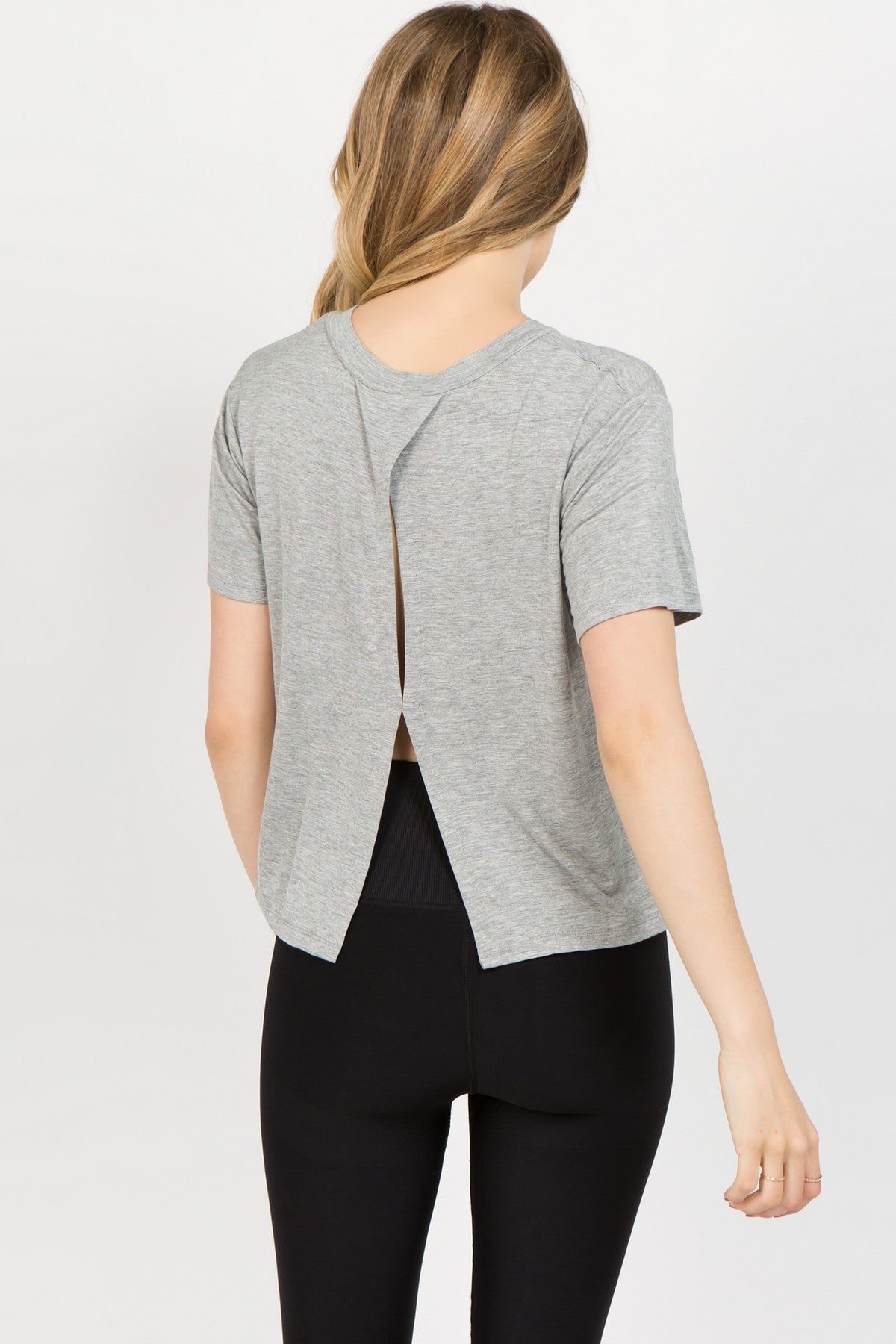 Open Back Scoop Neck Tee, Heather Grey